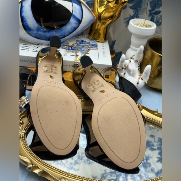🆕 TED BAKER 🧿 NWOB Belle Black Satin Half Bow Sandal, Sz 38.5 US 8 - Picture 13 of 16
